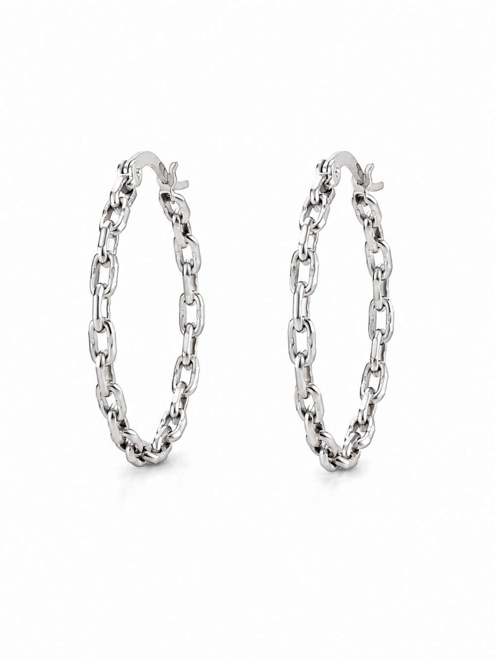 925 Sterling Silver Cable Chain Link Hoop Earrings Modern Statement - Picture 2 of 4
